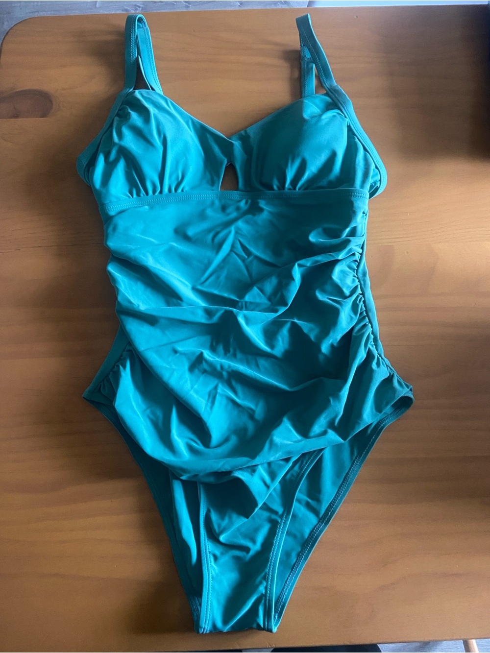 Cupshe Teal Ruched One-Piece Swimsuit with Keyhole Detail
